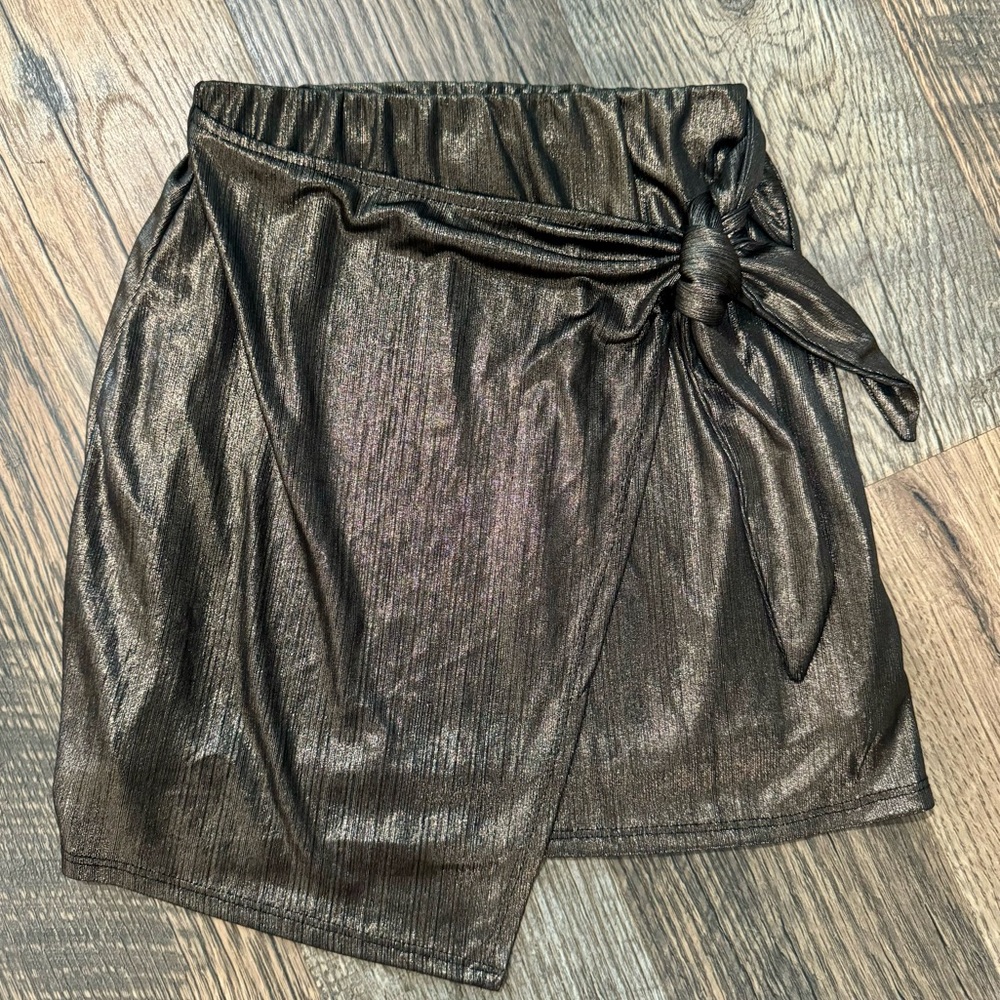 Tie-Waist Metallic Mini Skirt XS
